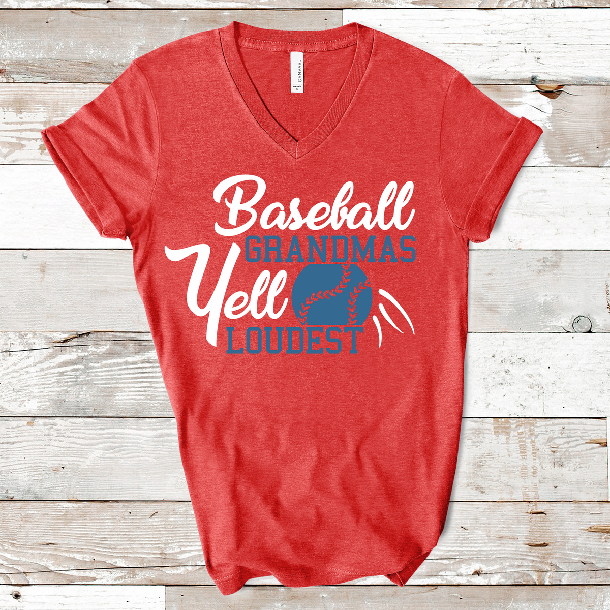 Vintage Blue Baseball V Neck T-shirt With Indians Red Print 